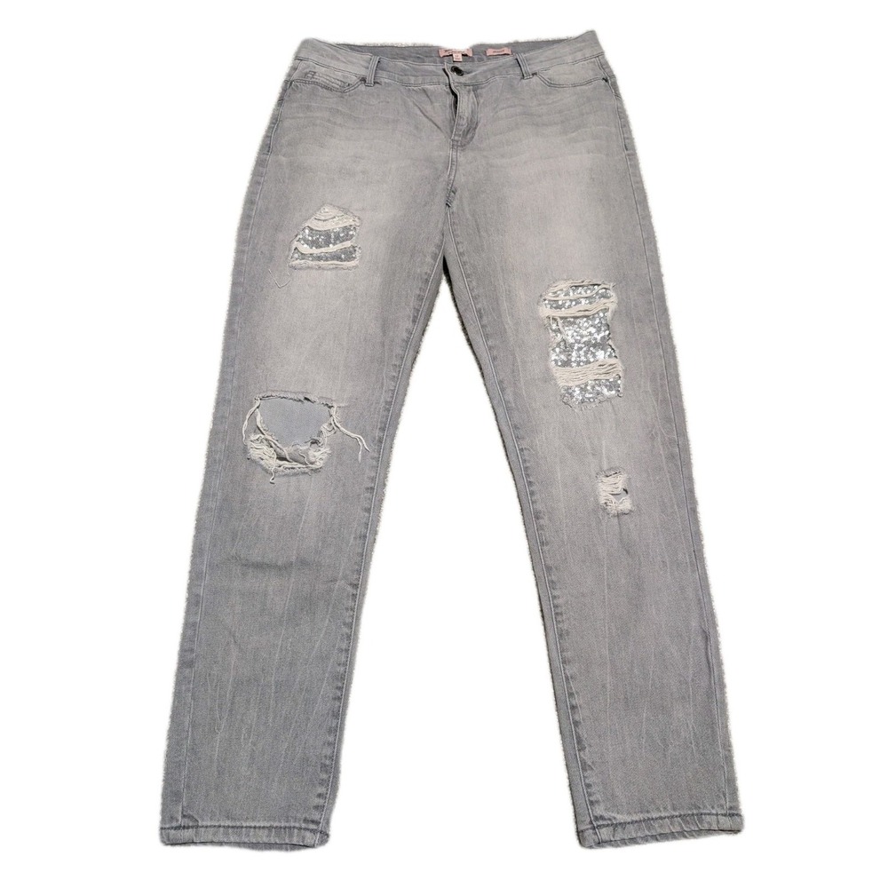 Juicy Couture Distressed Skinny Jeans Women's Size 12 Gray Sequin 32X28